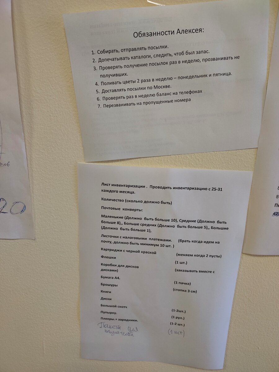 Мои обязанности и лист инвентаризации