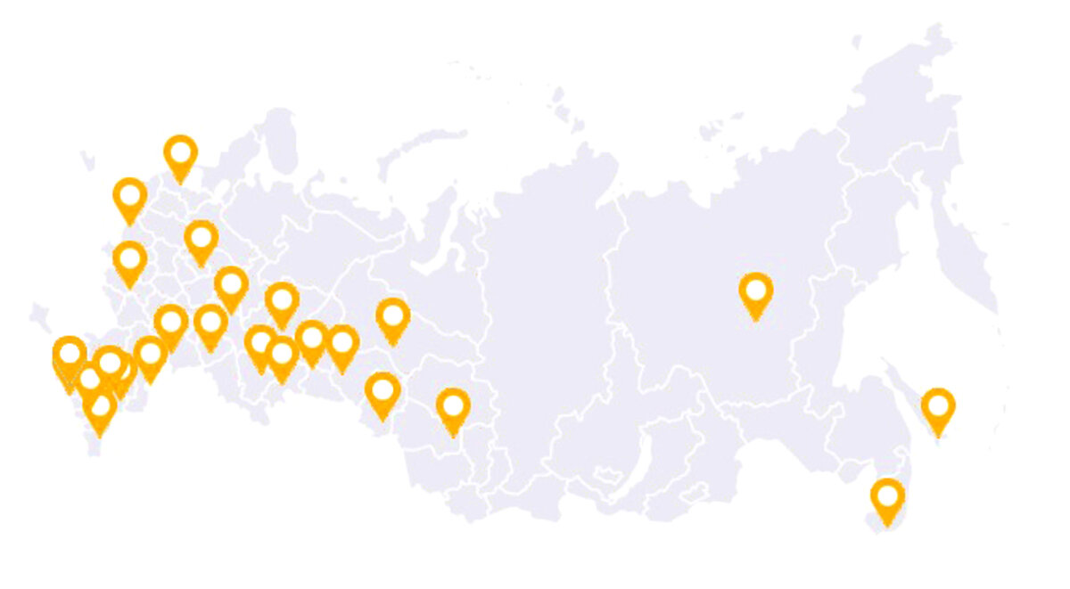 Регионы присутствия исторических парков "Россия – моя история" по состоянию на начало 2021 года. По материалам официального сайта проекта (http://myhistorypark.ru) 