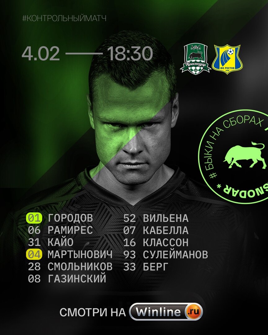 Стартовый состав ФК "Краснодар" на игру с ФК "Ростов" Фото из оф. группы ФК "Краснодар" в ВК (https://vk.com/fckrasnodar?z=photo-26991659_457289071%2Falbum-26991659_00%2Frev)