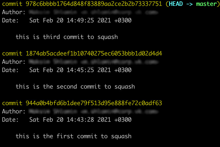 3 последних коммита в истории ветки