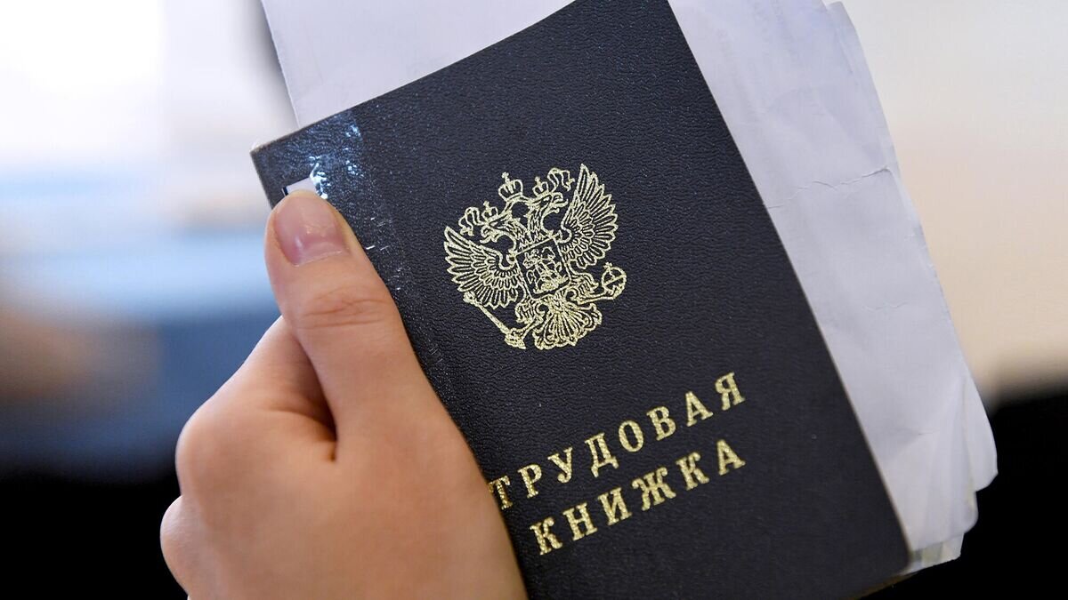    Трудовая книжка в руке у посетителя ярмарки вакансий© РИА Новости / Максим Богодвид