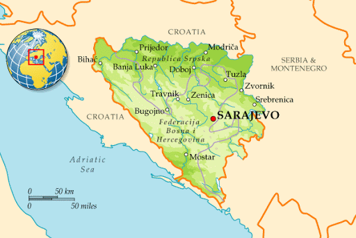 Босния и Герцеговина на карте. 