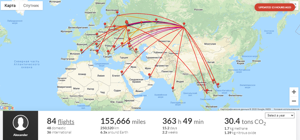 Карта полетов по россии