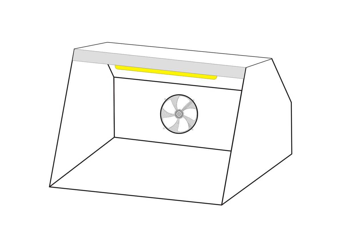 Жёлтым обозначила лампу. Она спрятана за передней панелью, крепится на потолок.