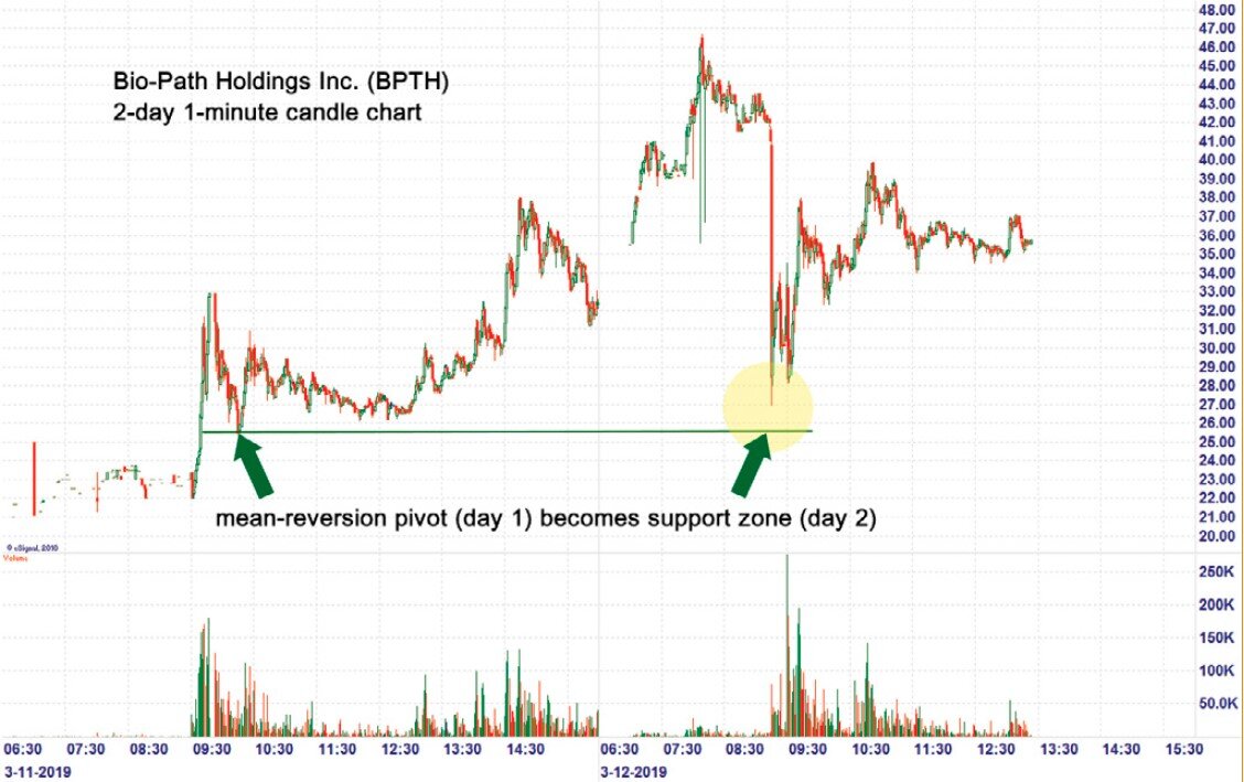 Пример двухдневной разворотной модели на минутном графике Bio-Path Holdings