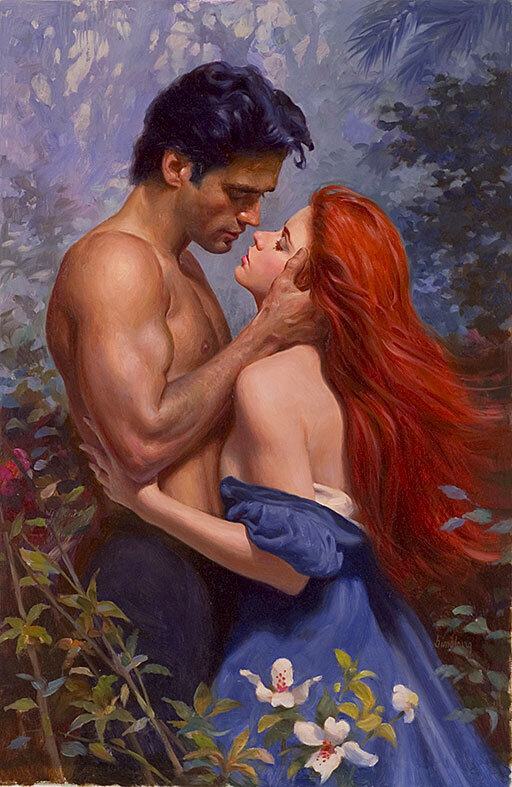 Обложка работы Макса Гинзбурга к роману Клейпас "Объятия незнакомца" (первая книга из серии "Валлераны", издана в 1992 году, есть на русском)