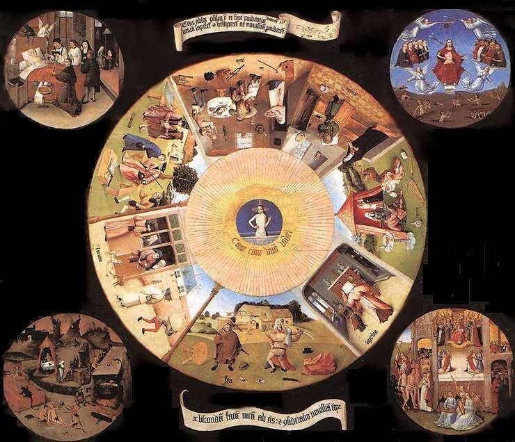 «Семь смертных грехов и четыре последние вещи», Иероним Босх, 1475—1480 гг.