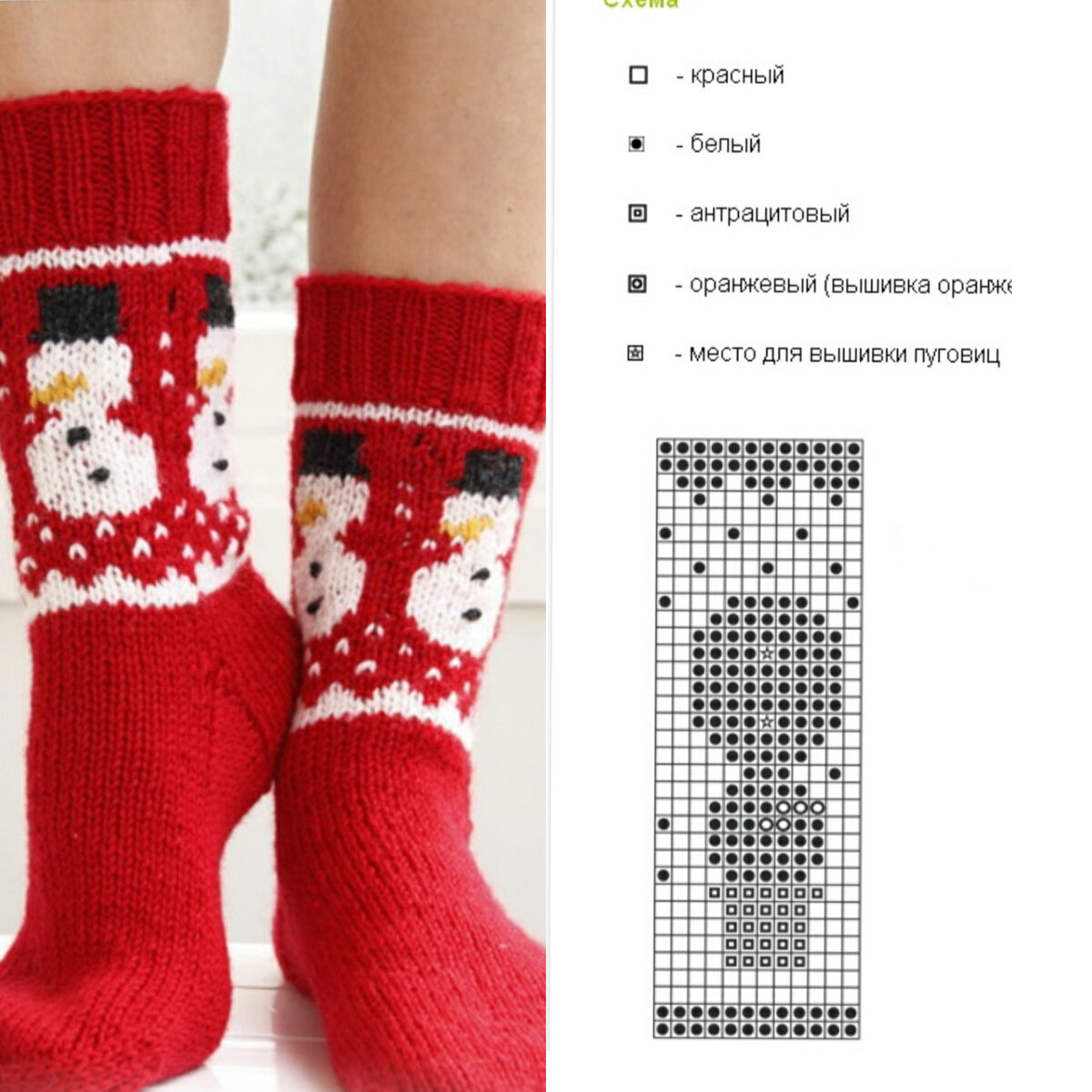 Вязаные носки со снеговиками