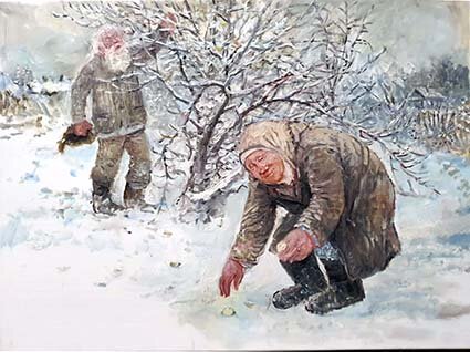 Баранов Леонид Яблоки на снегу или зимние яблочки 45х60 хм  
