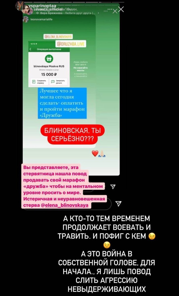 Скриншот stories Елены Блиновской: @elena_blinovskaya