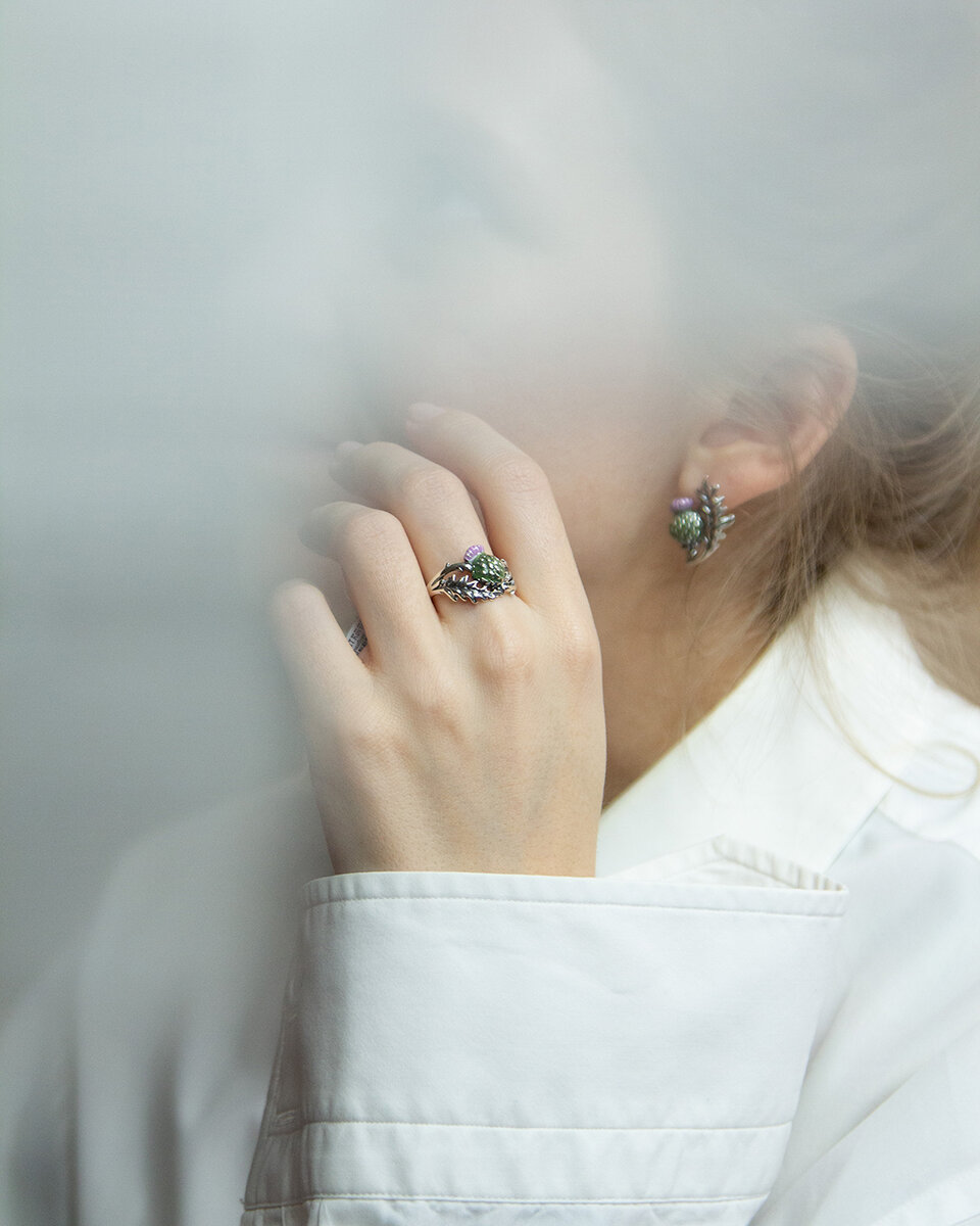 Серьги и кольцо Чертополох