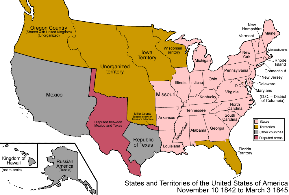 США 1845. Количество Штатов США В 1846 году.