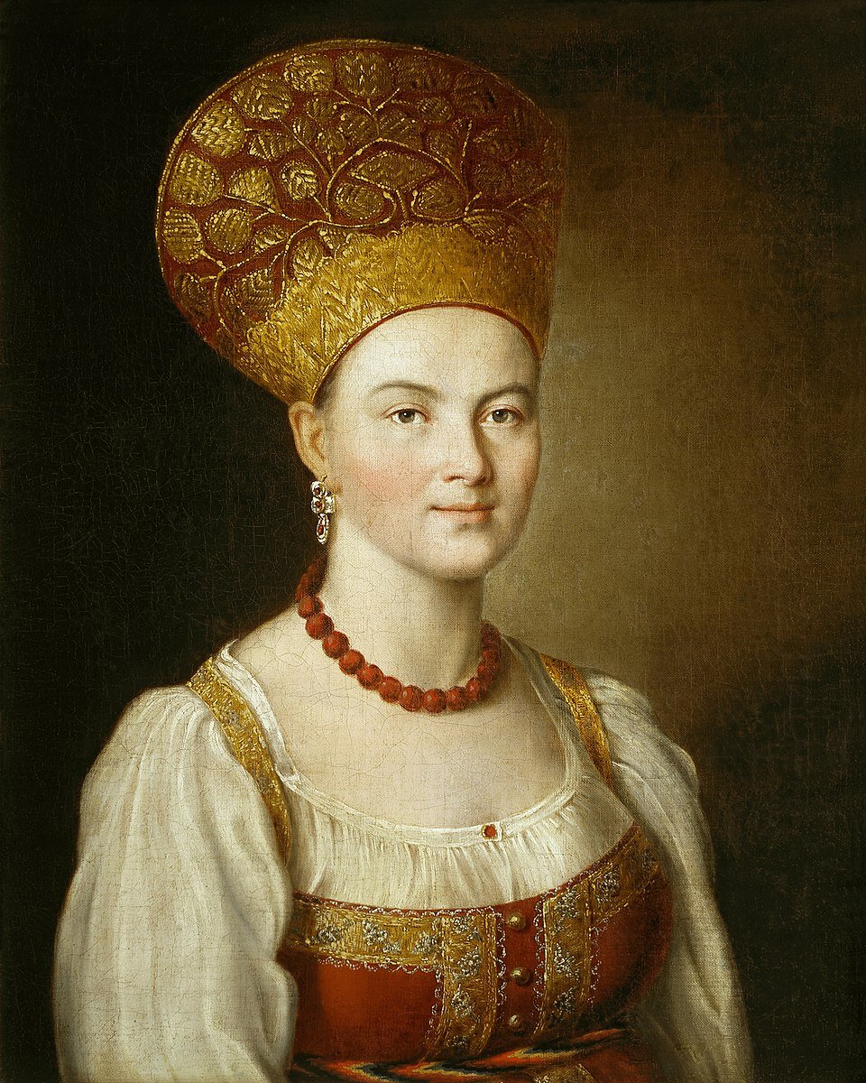 Портрет неизвестной крестьянки в русском костюме, И.П. Аргунов. 1784 год. Холст, масло,  67 х 53,6 см. Государственная Третьяковская галерея, Москва