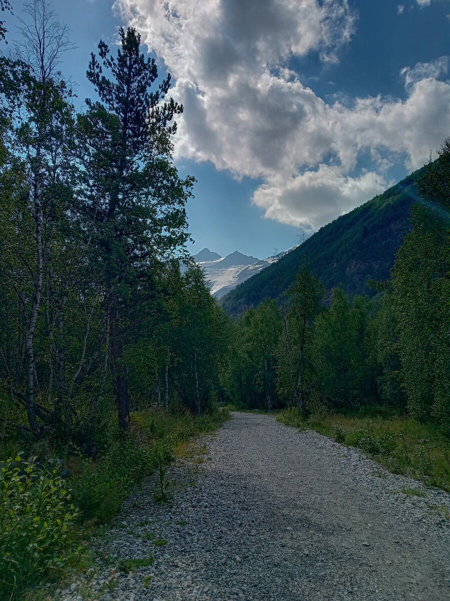 Дорога к посёлку Чегет. Все фотографии в статье авторские. 