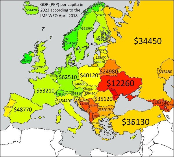  Чем зеленее страна - тем более богаче люди, чем краснее - беднее
