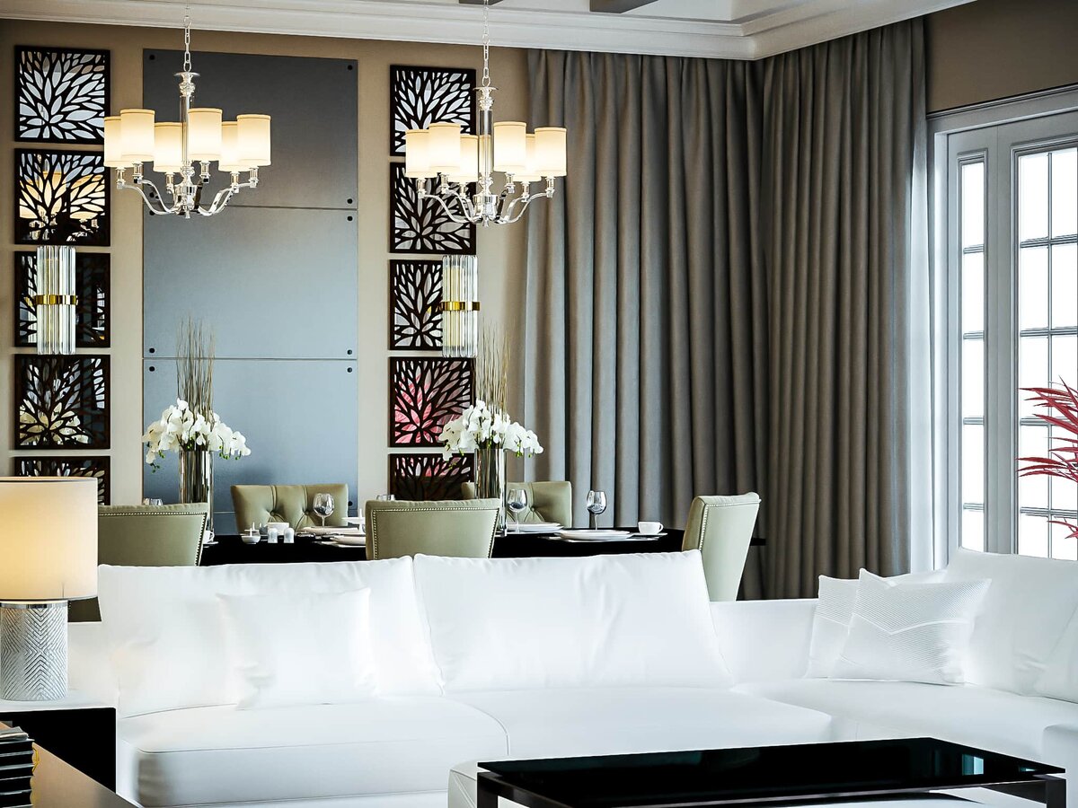 Гостинная с применением стеновых панелей от Relieffo