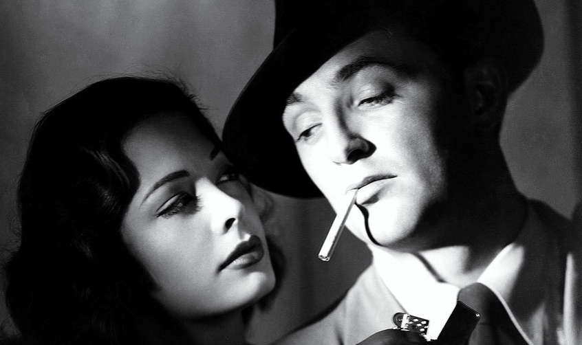 Кадр фильма "Из прошлого" (Out of the past) с Робертом Митчемом и Джейн Грир в главных ролях, 1947 год