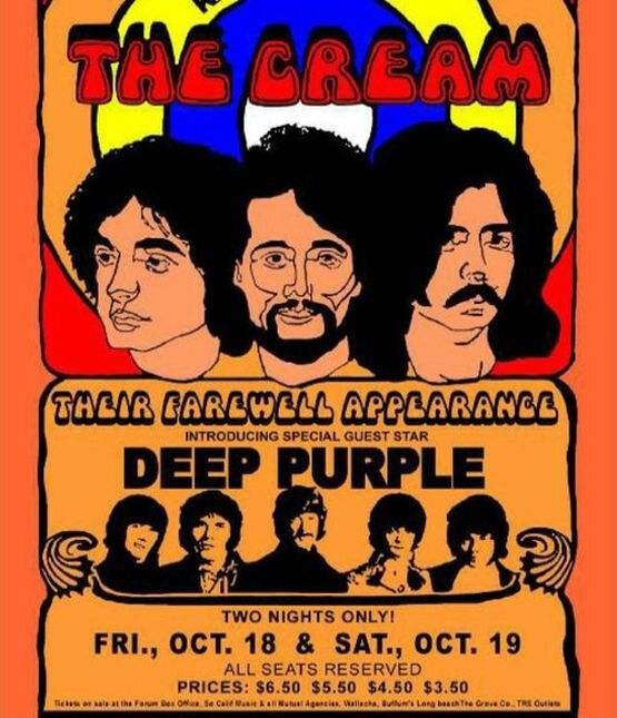 Рекламный плакат на октябрьские концерты 1968 года, на которых Deep Purple предваряли выступления Cream