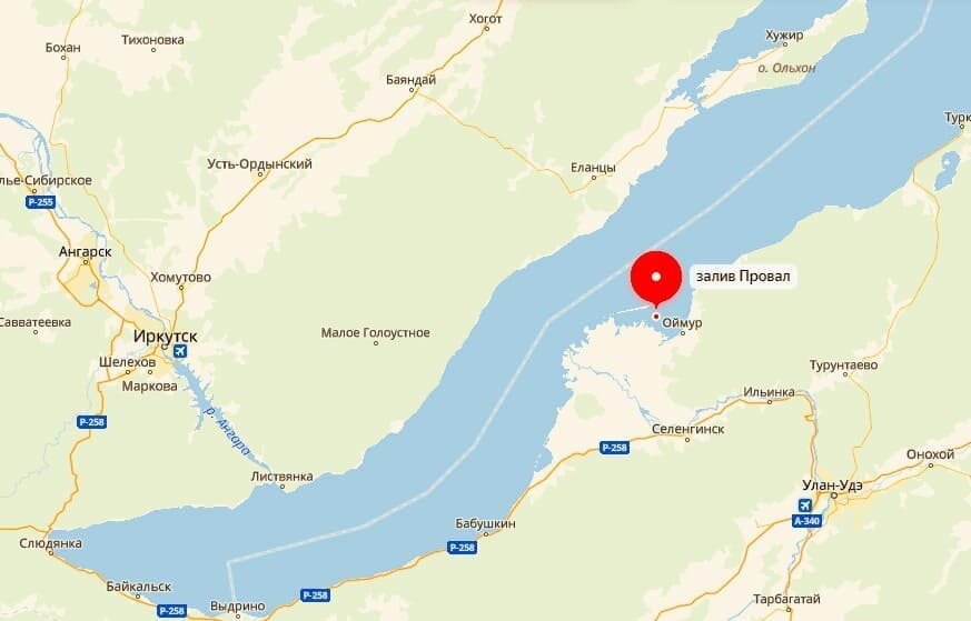 Залив Провал на карте Байкала