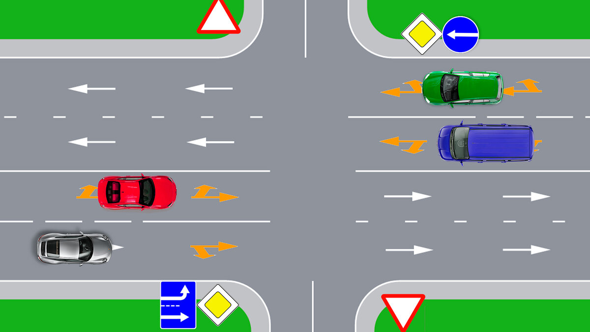 Проезд на равнозначном перекрестке в картинках