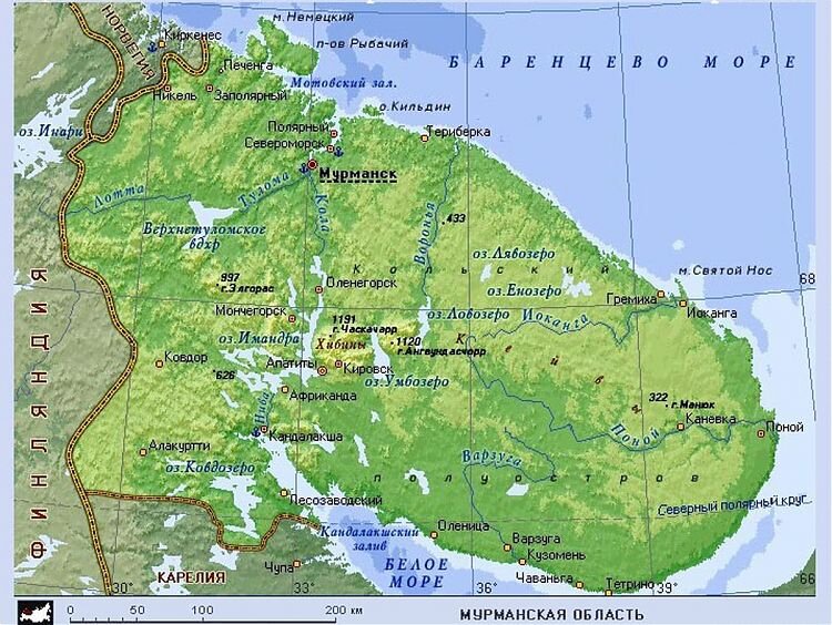 Кольский полуостров на карте.