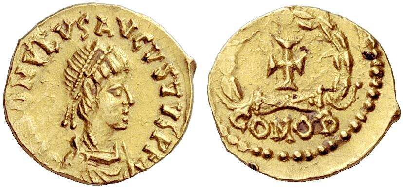 Золотой солид с изображением Ромула Августа. V в.