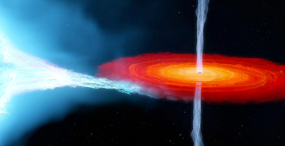 Художественное представление системы Лебедь X-1. Черная дыра высасывает вещество из своего компаньона, голубой звезды-гиганта. Фото: © International Centre for Radio Astronomy Research