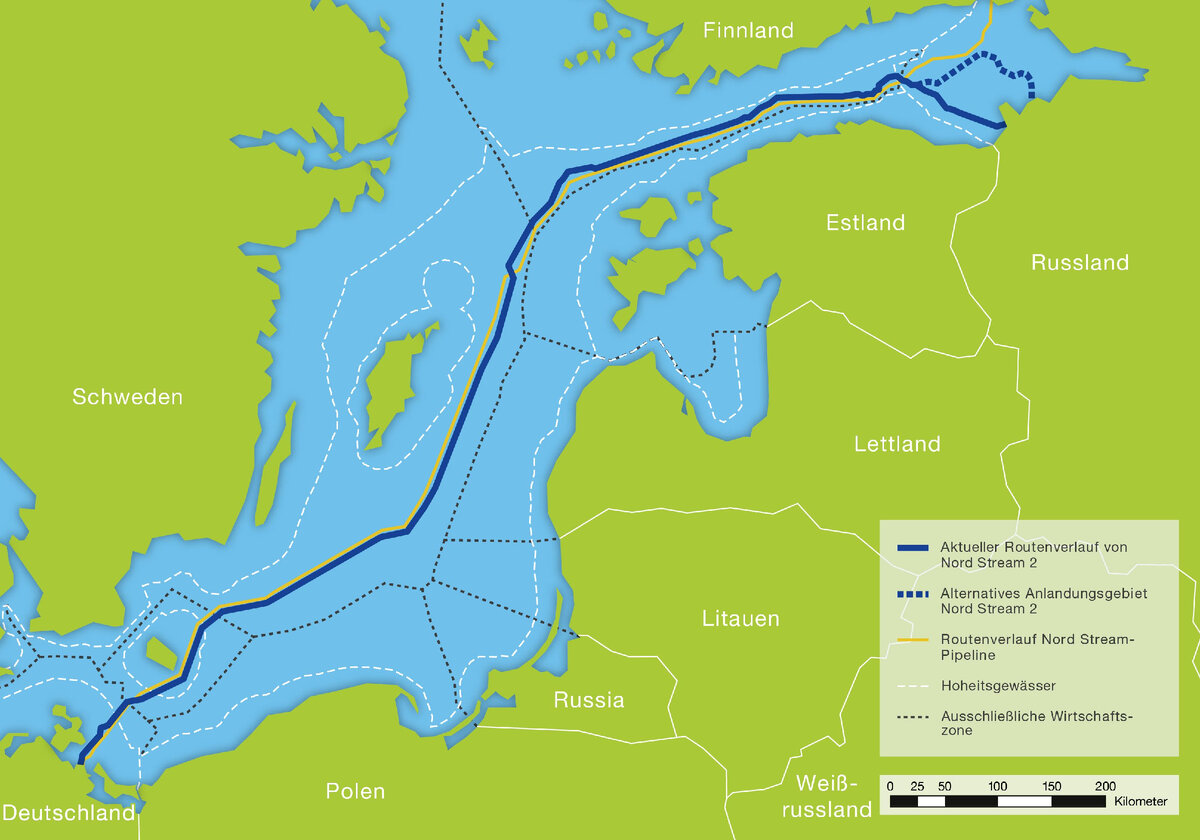 Северный поток и Северный поток 2 на карте