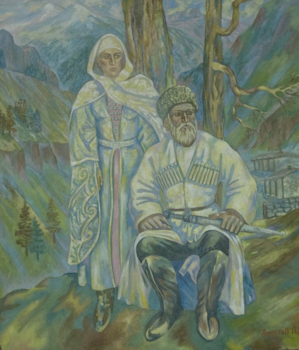 Исмаил Урусбиев с женой. Худ. Л. Ахматов