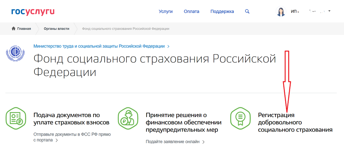 сайт Госуслуги, регистрация добровольного соц. страхования