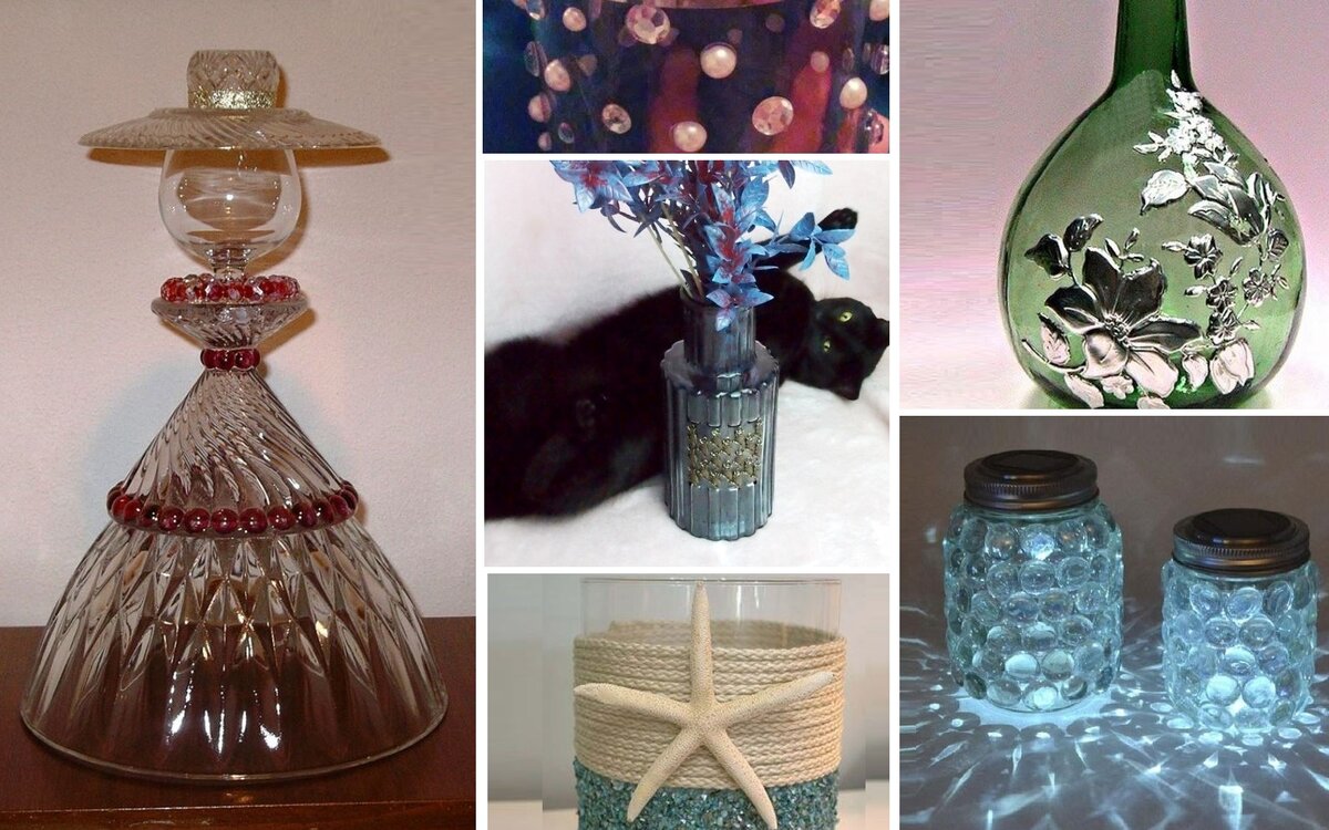 Идеи! Склеенные стеклянные посудины. Стекло, оклеенное декором. И опыт ...