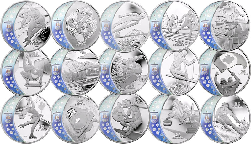 Серия монет 25 долларов 2007-2009 к Олимпийским играм в Ванкувере 2010 (Фото Яндекс.Картинки)