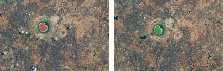 Наглядно эти изменения демонстрируют снимки NASA, на которых воды изменили цвет всего за несколько дней.