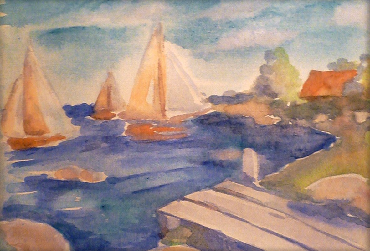 Лодочки - акварель 30х20