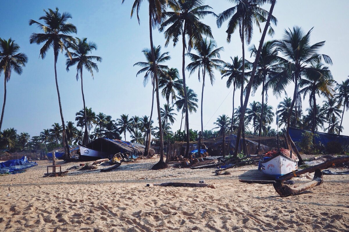 По пути из Беталбатима в Колву. На подходе встречаем рыбаков, сети и лодки. У кого-то на обед будет вкусная рыбка, мм!