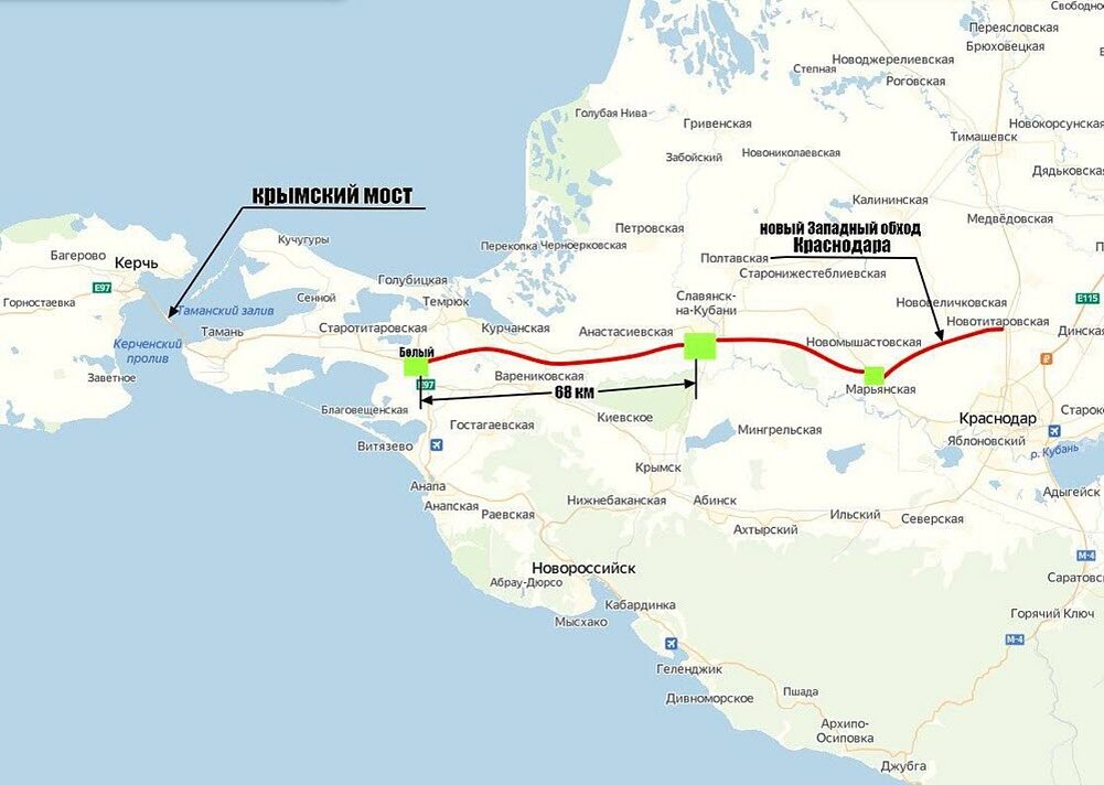 Карта от краснодара до крыма