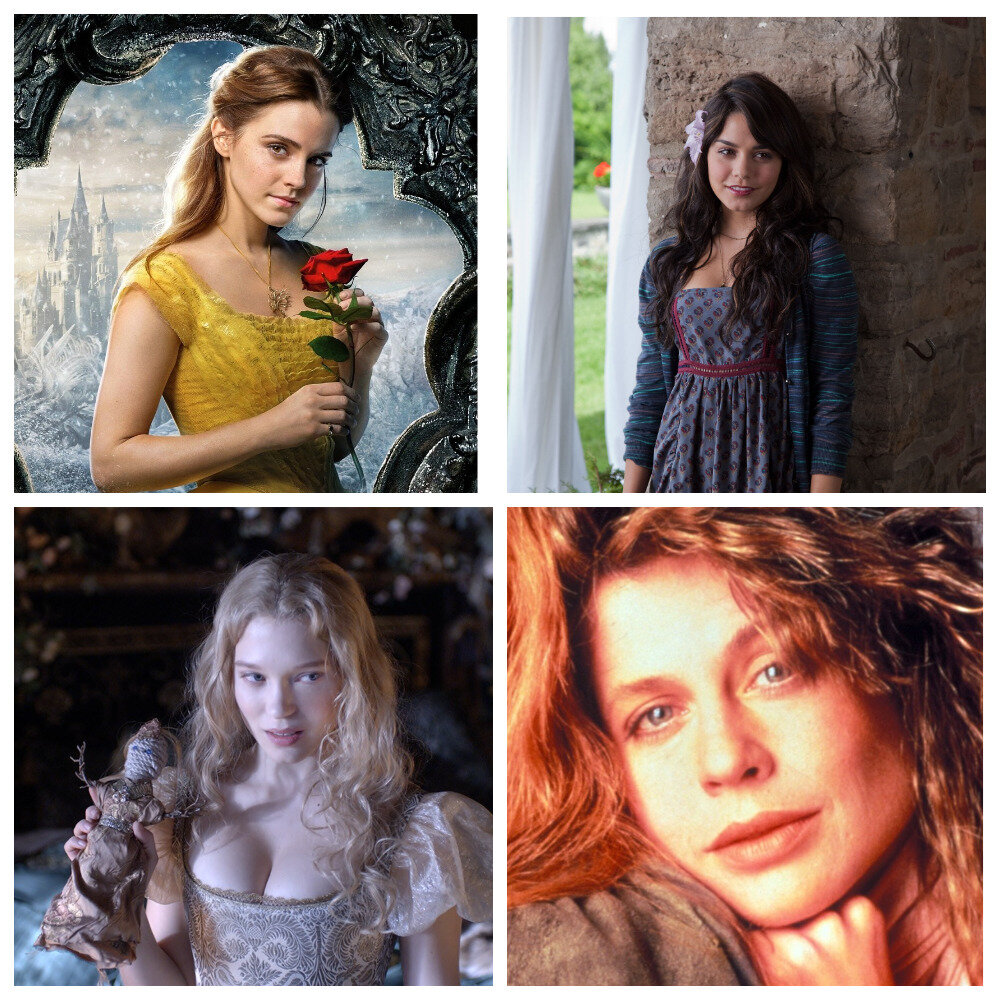 Слева сверху вниз: Эмма Уотсон, Леа Сейду. Справа сверху вниз: Ванесса Хадженс, Линда Хэмилтон