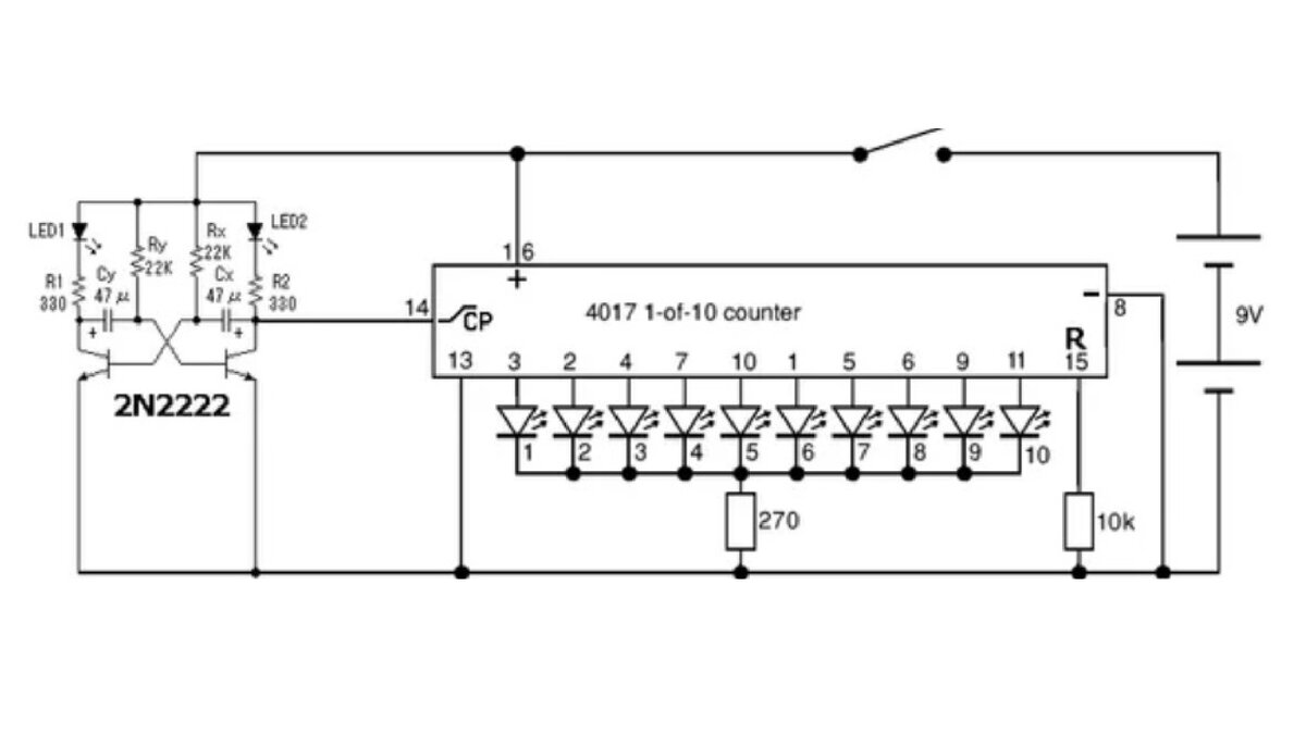 Как сделать бегущие огни. Бегущие огни на cd4017 схема. Бегущие огни с автореверсом схема. Схема переключателя светодиодов на cd4017. Схема бегущих огней на светодиодах.