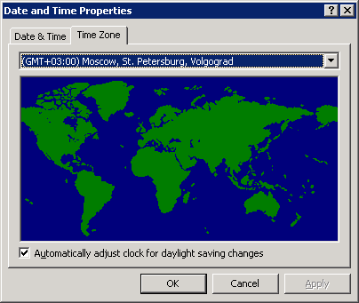 В Windows информация о мировых часовых поясах хранится в системном реестре, в ветке [HKEY_LOCAL_MACHINE\SOFTWARE\Microsoft\Windows NT\CurrentVersion\Time Zones]. Для часовых зон России и Белоруссии там есть следующие подразделы:

Для России (с учётом обновлений 2011 года):
Kaliningrad Standard Time — (UTC+03:00) Калининград
Russian Standard Time — (UTC+04:00) Волгоград, Москва, Санкт-Петербург
Ekaterinburg Standard Time — (UTC+06:00) Екатеринбург
N. Central Asia Standard Time — (UTC+07:00) Новосибирск
North Asia Standard Time — (UTC+08:00) Красноярск
North Asia East Standard Time — (UTC+09:00) Иркутск
Yakutsk Standard Time — (UTC+10:00) Якутск
Vladivostok Standard Time — (UTC+11:00) Владивосток
Magadan Standard Time — (UTC+12:00) Магадан

Для Белоруссии (без учёта обновлений 2011 года):
E. Europe Standard Time — (UTC+02:00) Минск

Эту базу часовых поясов Microsoft поддерживает самостоятельно, т.е. они сами следят за полнотой и актуальностью этой базы. Изменения в эту базу обычно вносятся в виде патчей (обновлений для Windows), распространяемых через Windows Update.

Кумулятивный патч тайм-зон (KB2570791), включающий в себя обновления 2011 года для часовых поясов России, был выпущен компанией Microsoft 11 августа 2011 года:
support.microsoft.com/kb/2570791/en
support.microsoft.com/kb/2570791/ru

Патч предоставлен для версий Windows:
— Windows XP SP3 [x86, x64];
— Windows Server 2003 SP2 [x86, x64, Itanium];
— Windows Vista SP2 [x86, x64];
— Windows Server 2008 SP2 [x86, x64, Itanium];
— Windows 7 [x86, x64];
— Windows Server 2008 R2 [x64, Itanium];
— Windows Embedded Standard 7 [x86, x64].
Для Windows 2000 Professional/Server патч не был выпущен (и не будет), т.к. Win2k снята с поддержки Microsoft.

С 23-го августа 2011 года этот патч (KB2570791) поступил в Windows Update.
Если ваши Windows-системы обновляются автономно через интернет-сервис Windows Update, то они уже должны были получить это обновление. Если ваши Windows-системы обновляются централизовано через WSUS-сервер в корпоративной сети, до администраторам WSUS следует заапрувить это обновление на WSUS, тогда оно тоже придёт на все серверы и рабочие станции вашей организации.
Если же автоматическое обновление Windows в вашей организации не используется (ну мало ли), то вы можете самостоятельно скачать этот патч с сайта Microsoft (см. ссылку на статью выше) и установить его по всем Windows-машинам (вручную поштучно, скриптом, через групповые политики или через SMS/SCCM).

Данный патч просто делает соответствующие изменения в ключе системного реестра [HKEY_LOCAL_MACHINE\SOFTWARE\Microsoft\Windows NT\CurrentVersion\Time Zones], более никаких изменений патч в систему не вносит. После применения патча (KB2570791) перезагрузка системы не требуется.
Чтобы визуально убедиться, что данный патч установлен, можно заглянуть в системные настройки часовых поясов. Сдвиг часового пояса относительно UTC должен стать на час больше, чем раньше (например, для Москвы: был UTC+3, а стал UTC+4), а также должен пропасть чекбокс, включающий переход на летнее время.
Вот скриншот из Win2008-R2 после установки патча KB2570791 (на примере Москвы):



Вот скриншот из Win2003 (анимация: до и после установки патча KB2570791 на примере Москвы):


