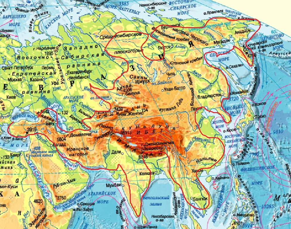 Карта гор и нагорий россии. Аральское море на карте Евразии. Аральское озеро на физической карте Евразии. Карта Каспийское Аральское море озеро.