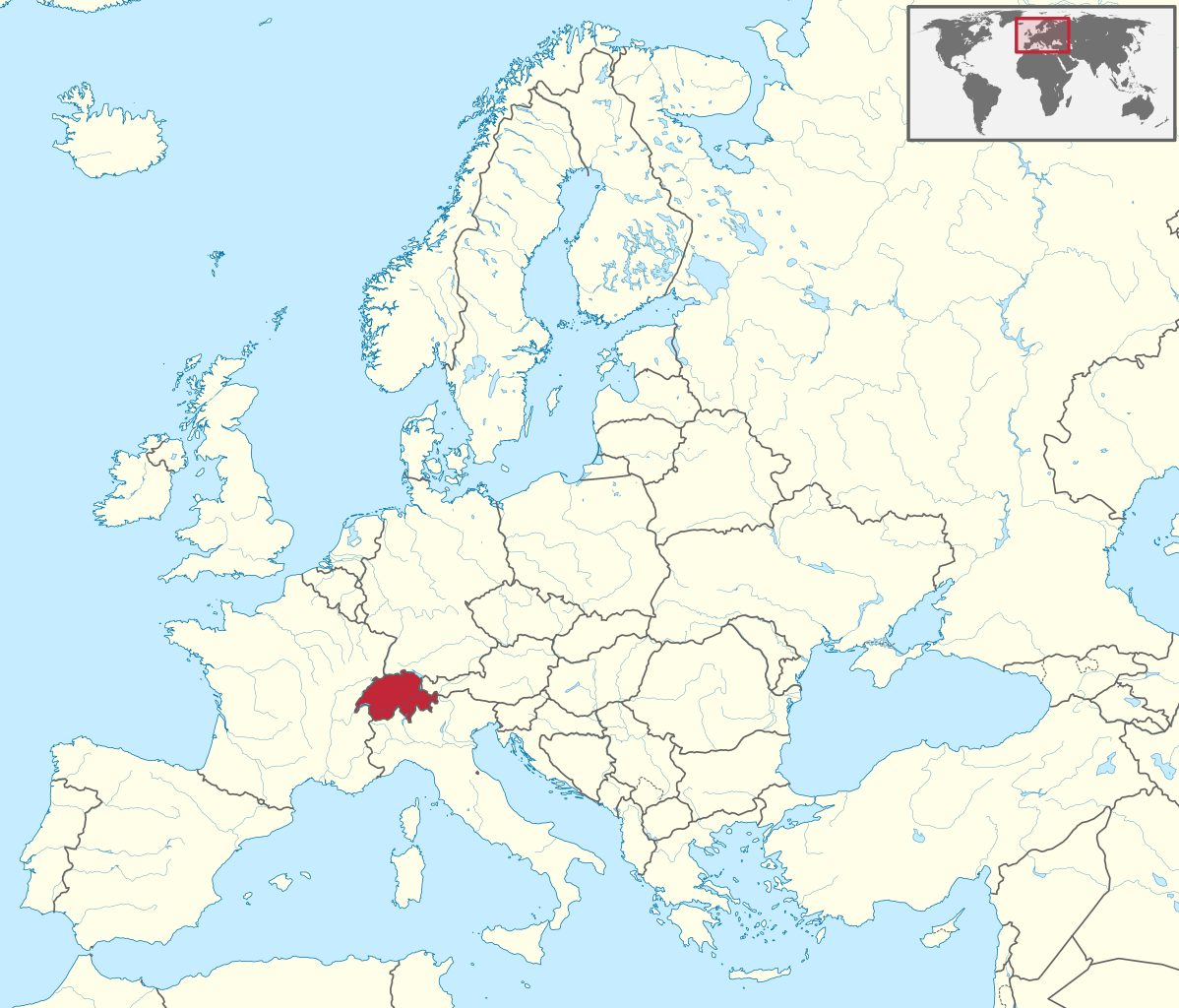 Швейцария на карте Европы