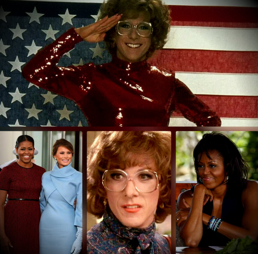 Кадры из фильма "Тутси", Мишель Обама, Мелания Трамп. Иллюстрации с ресурса Яндекс.Картинки