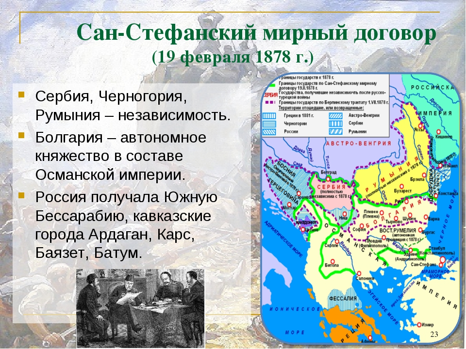 Приведите факты что народ балканского полуострова. Сан-Стефанский мир 1878 подписание. Сан-Стефанский Мирный договор 19 февраля 1878 г. Сан-Стефанский мир 1878 условия. Русско-турецкой войны 1877-1878 Сан Стефанский договор.