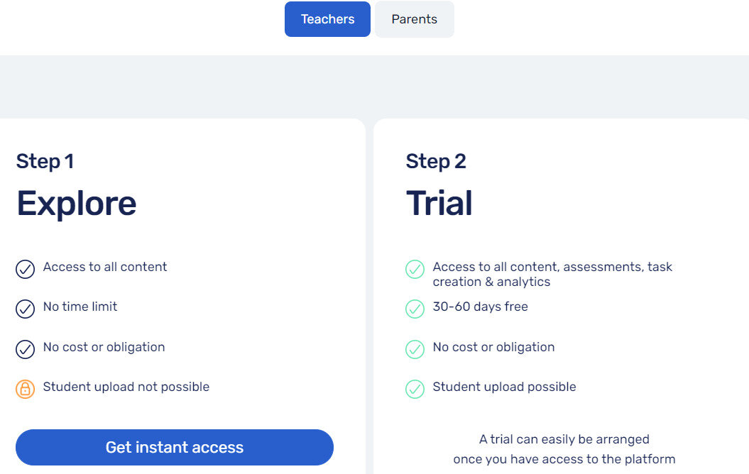 Скриншот с сайта educationperfect.com (версия для учителя)