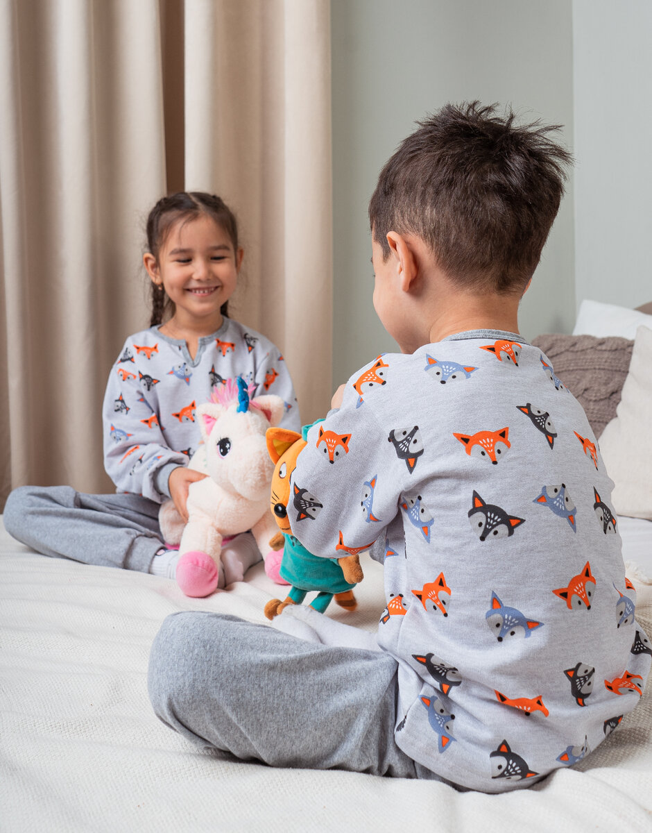 Детские утеплённые пижамы с мягким начесом. Принт "Лисички". Артикул на Wildberries: 45832872 