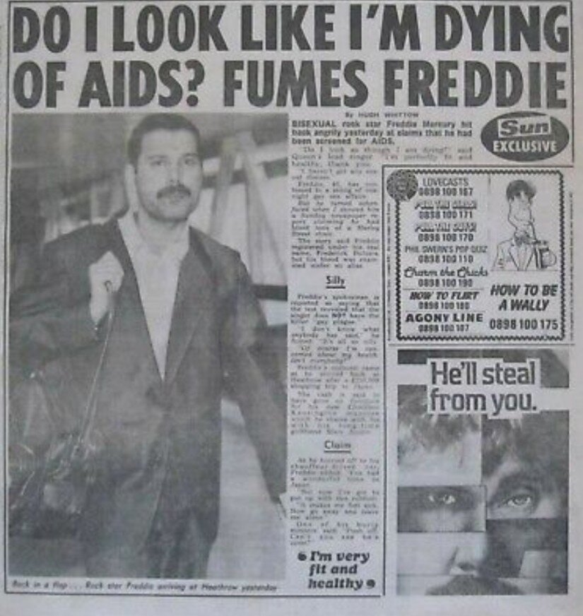 Freddie Mercury - Queen : The Sun Newspaper Aids Article 14th October 1986. Предложение на сайте https://www.ebay.co.uk/itm/Freddie-Mercury-Queen-The-Sun-Newspaper-Aids-Article-14th-October-1986-/143535999623