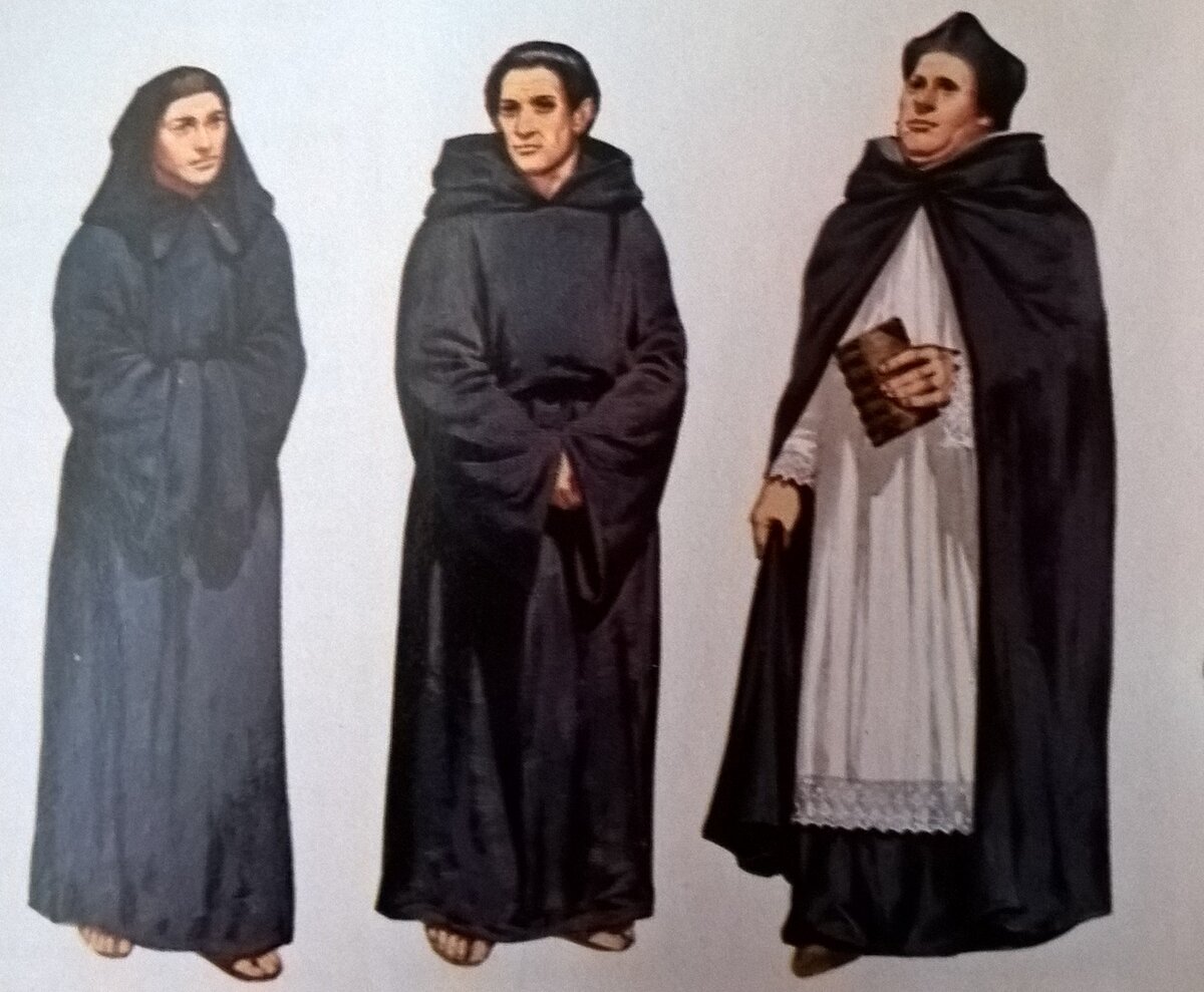 Монахи: бенедиктинец, клюниец, августинец.