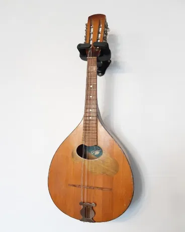 К сожалению, не догадался сделать фото, но выглядела мандолина почти так же, только фигурное пятно вокруг розетки у неё не светло-бежевое, а почти чёрное