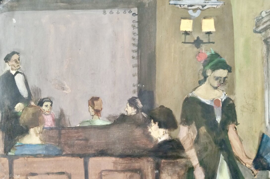  Теофил Фраерман  "Сцена в синематографе" Бумага, гуашь. Париж 1908 год