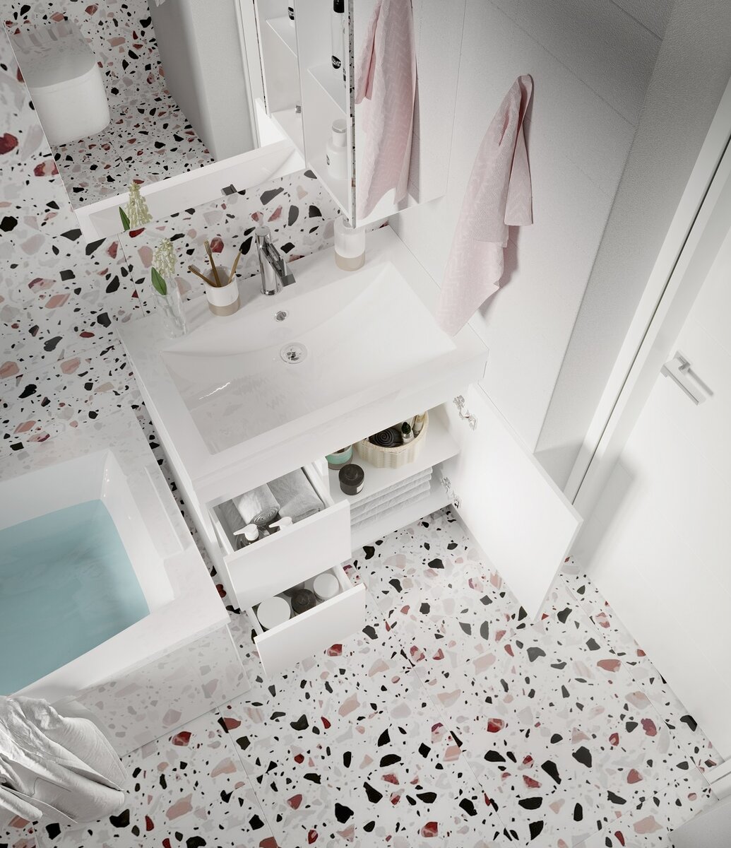 Тумбы для ванной комнаты с корпусами покрытыми пленкой ПВХ белого цвета